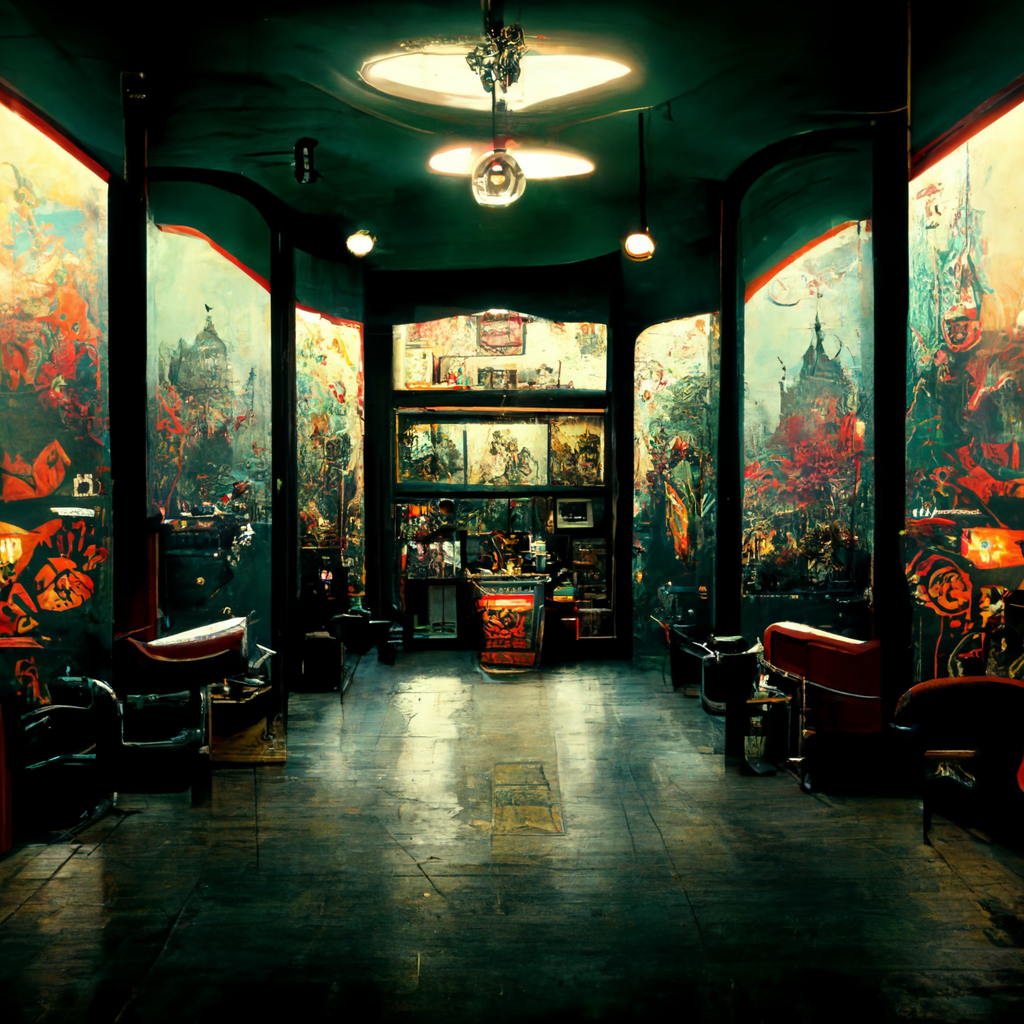 Tattoo shop interior artwork