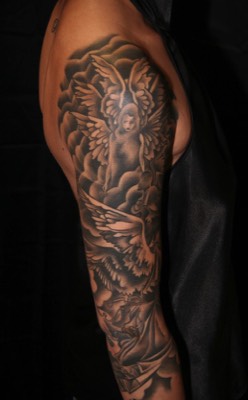  Angel sleeve tattoo by Brandon Notch 