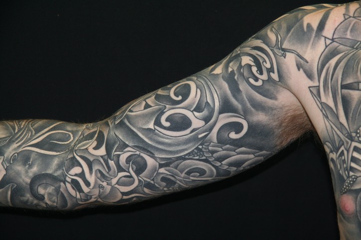  Black & gray ocean sleeve by Brandon Notch 