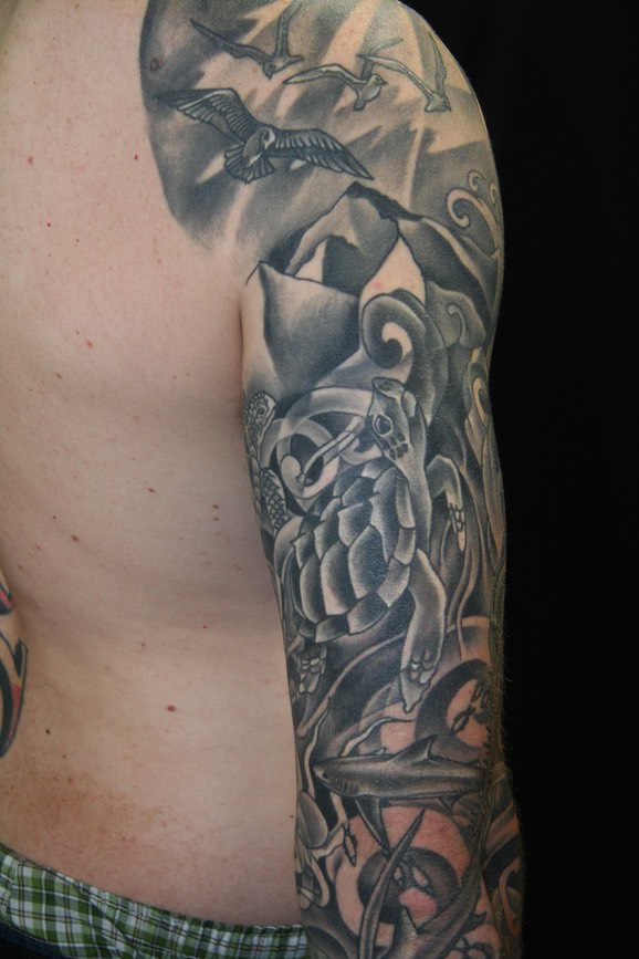  Black & gray ocean sleeve by Brandon Notch 