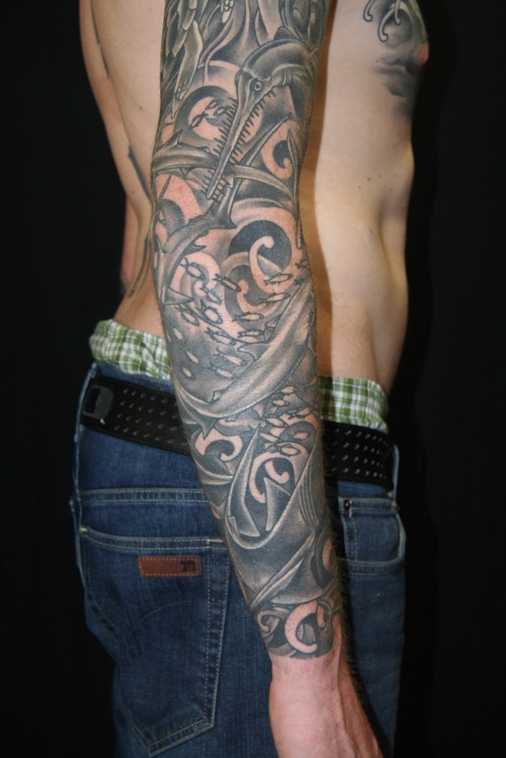  Black & gray ocean sleeve by Brandon Notch 