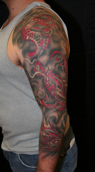  Chinese twin dragon tattoo 