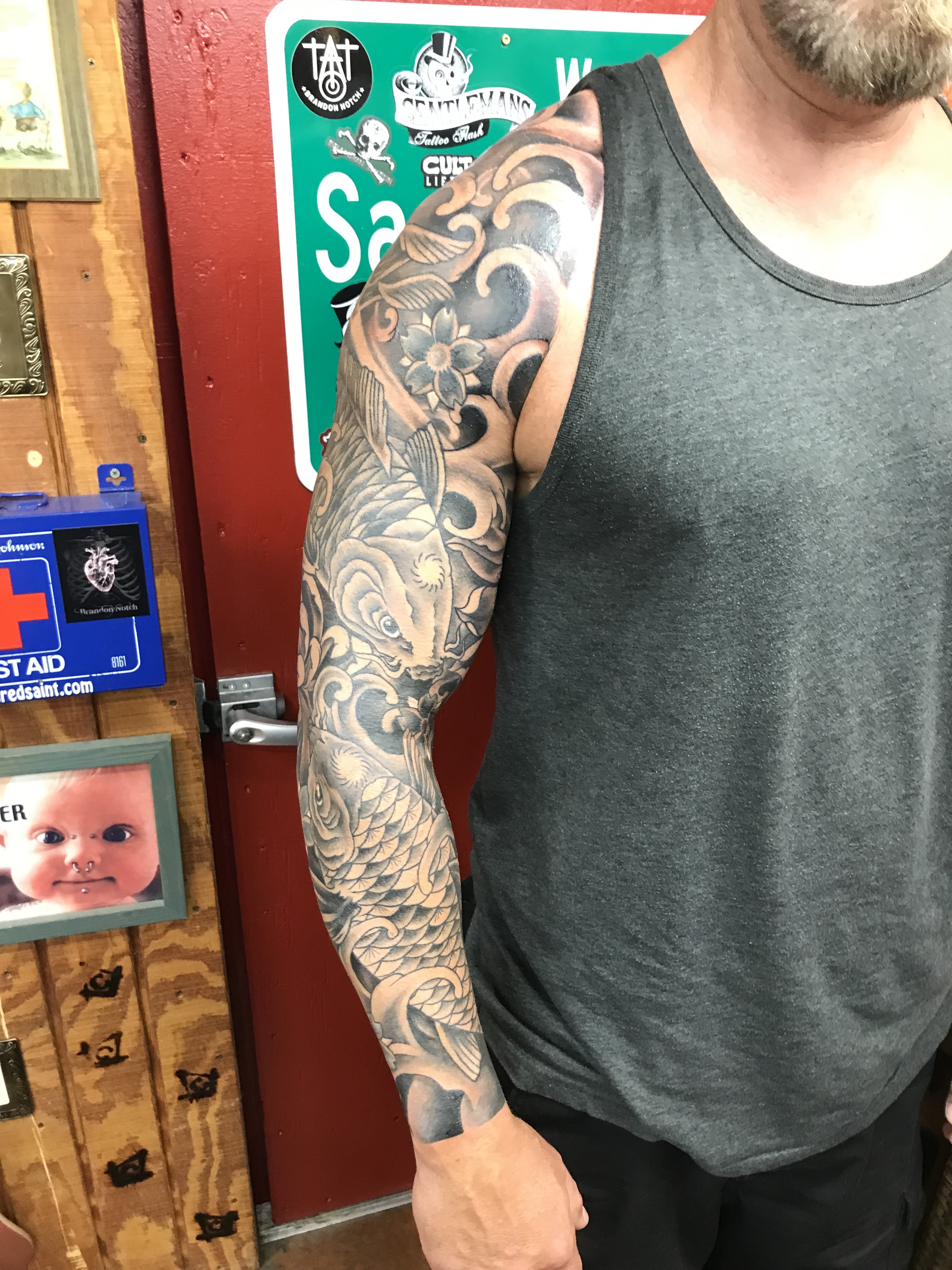  Black & gray Japanese koi fish sleeve by Brandon G Notch 
