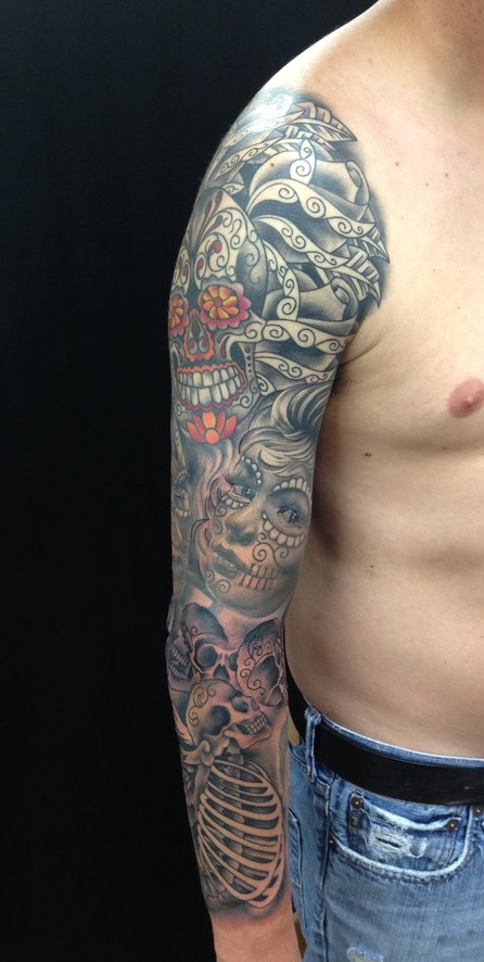  Dia De Muertos black & gray sleeve by Brandon G Notch 