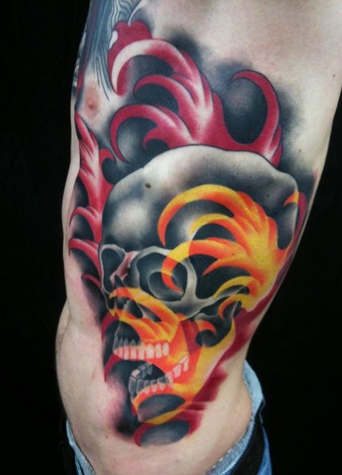  Skull with water tattoo by Brandon Notch 