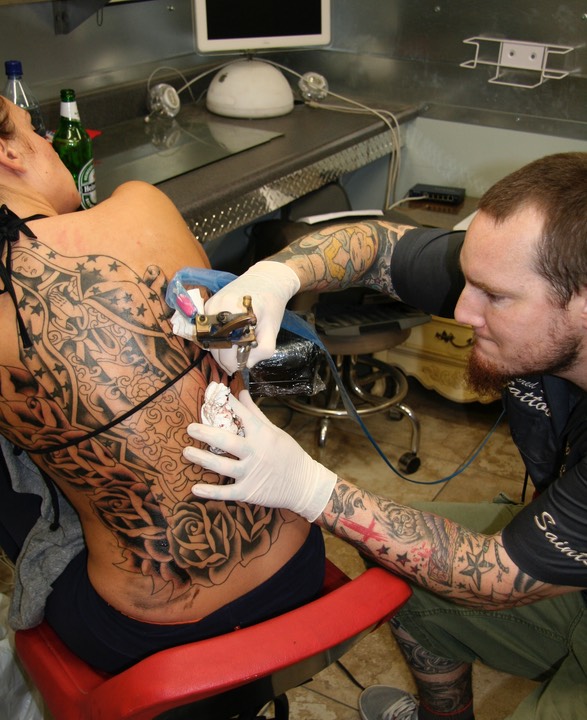  Virgin Mary tattoo in progress by Brandon Notch 