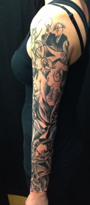  Trash Polka sleeve tattoo by Brandon Notch 