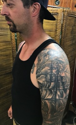  Pirate ship sleeve tattoo 