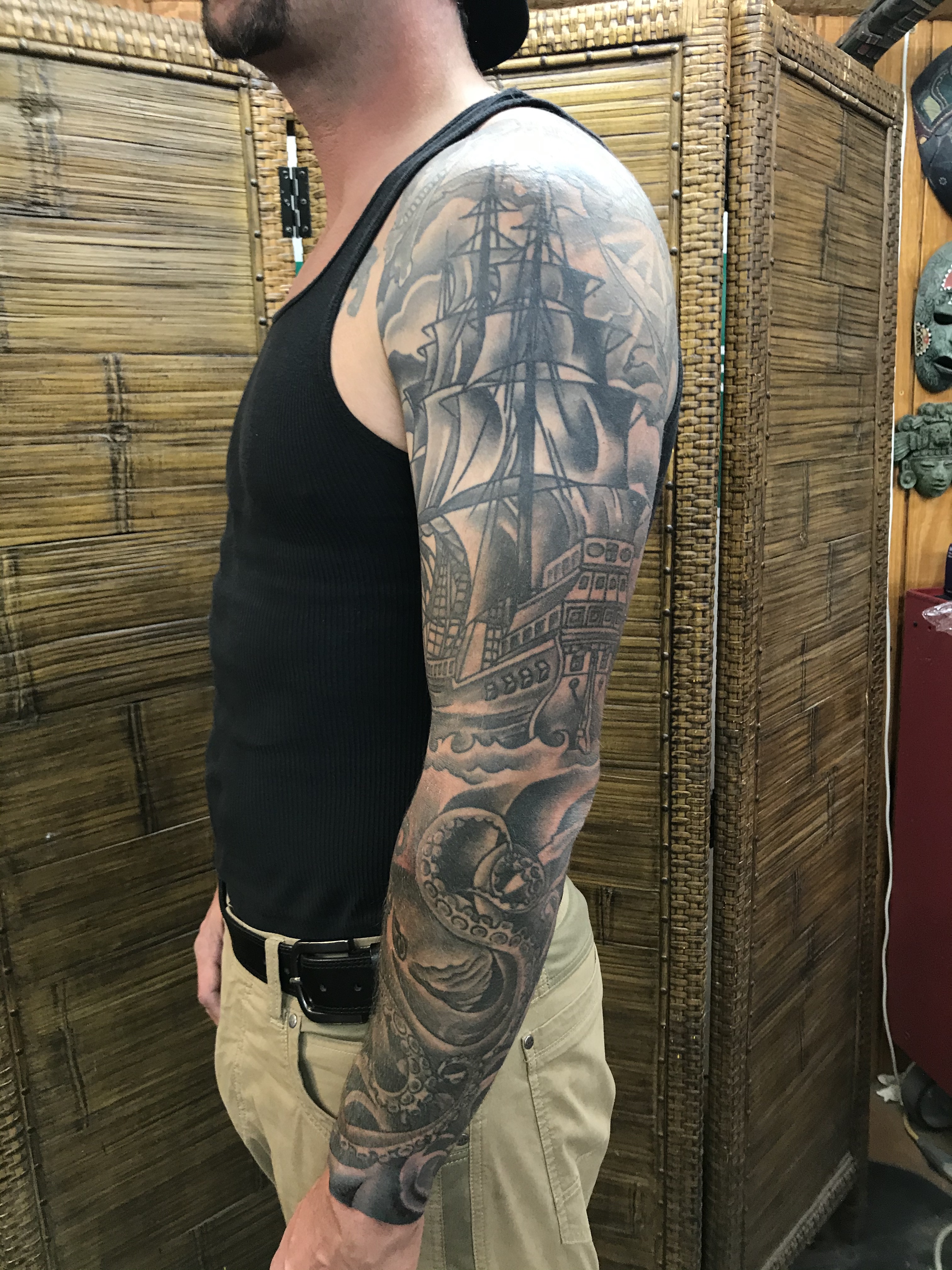  Pirate ship sleeve tattoo 