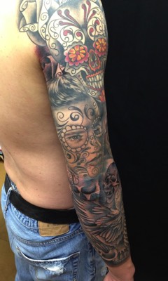  Day of the Dead black & gray sleeve by Brandon G Notch 