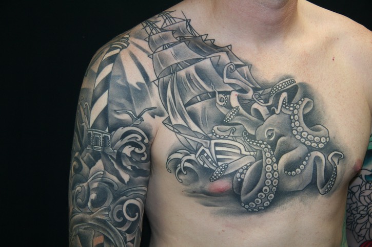  Black & gray ocean sleeve by Brandon Notch 