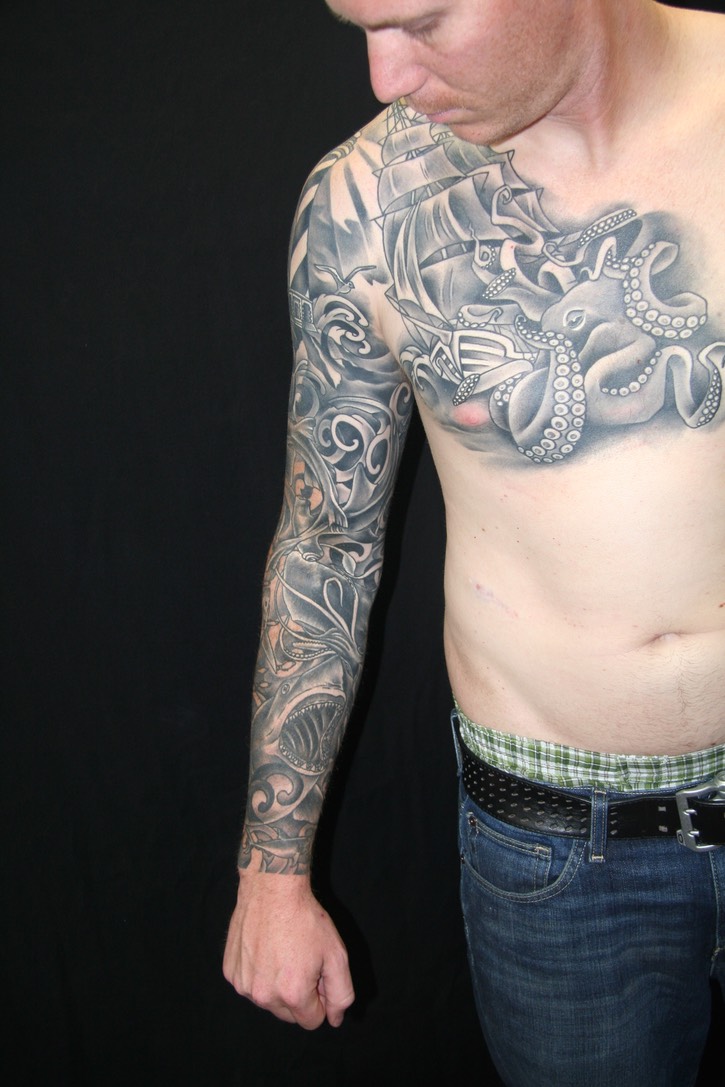  Black & gray ocean, octopus sleeve by Brandon Notch 