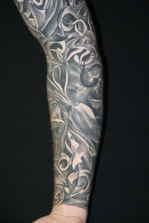  Black & gray ocean sleeve by Brandon Notch 