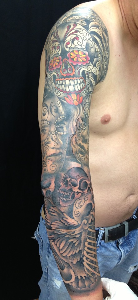  Day of the Dead black & gray sleeve by Brandon Notch 