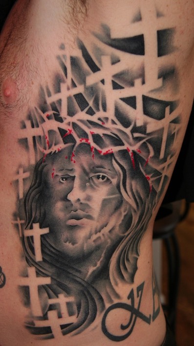  Trash polka Jesus tattoo by Brandon Notch 