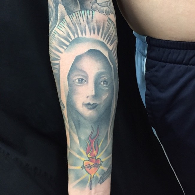  Healed Black & Gray virgin Mary tattoo by Brandon Notch 