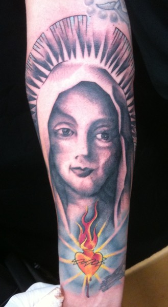  Freshly Tattooed Black & Gray virgin Mary tattoo by Brandon Notch 