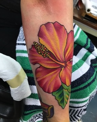  Color hibiscus flower tattoo 