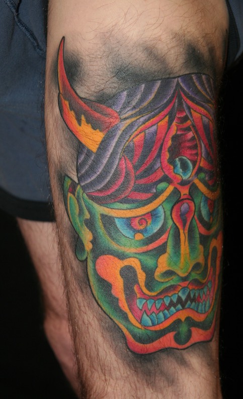  Neo traditional hannya mask tattoo 