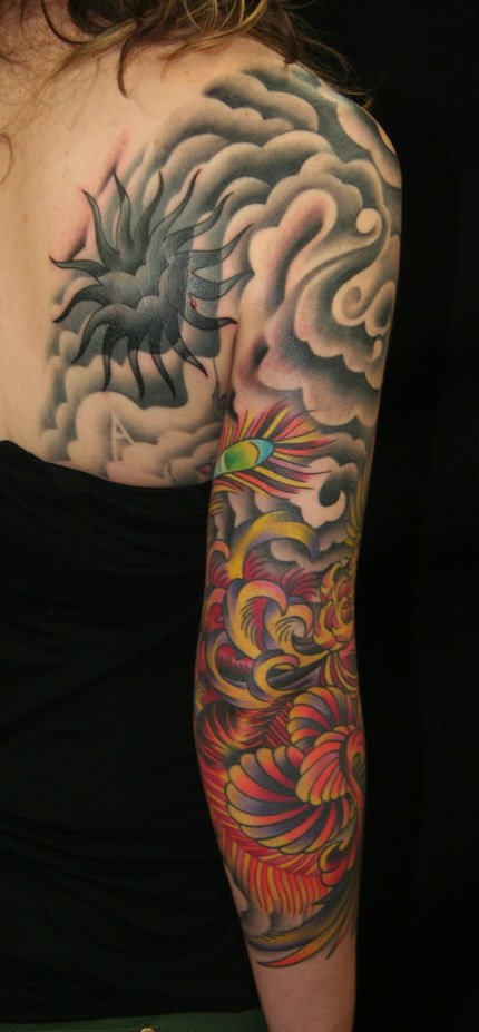  Japanese sleeve clouds and phoenix tattoo 