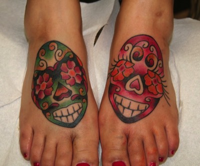  Day of the dead feet tattoos 