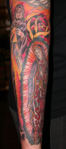  Traditional Virgin Mary & Jesus Tattoo by Brandon Notch 