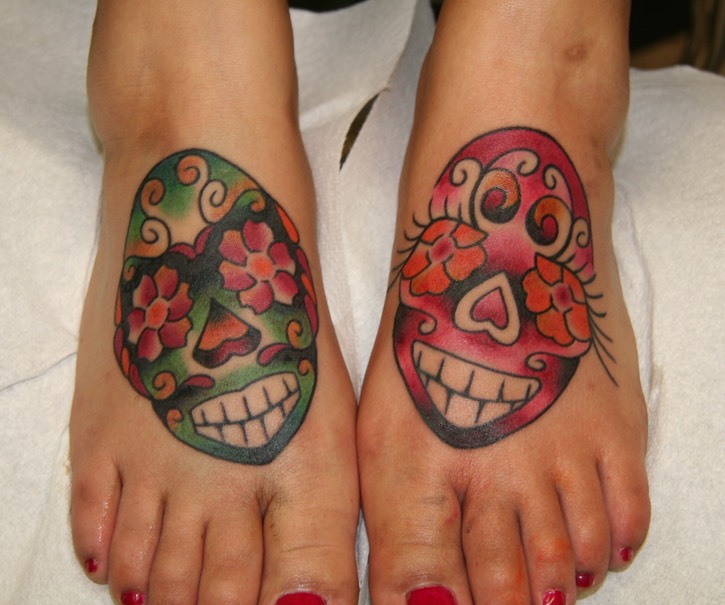  Day of the dead feet tattoos 