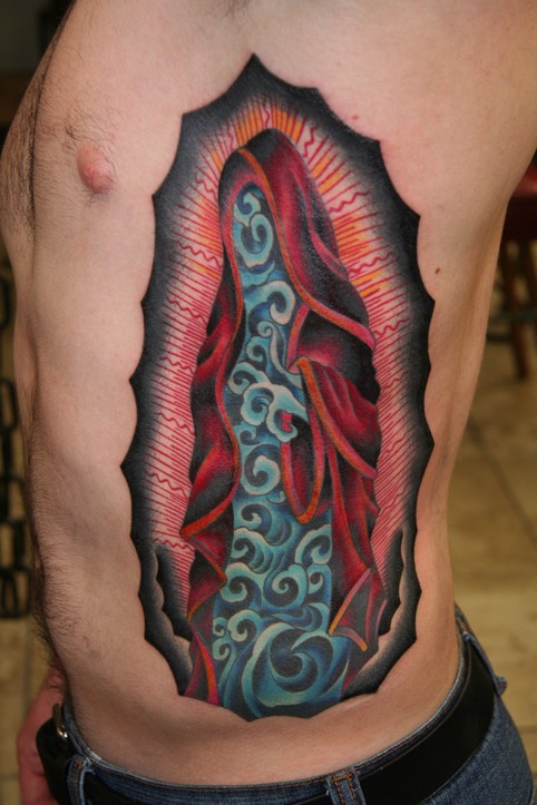  Water Virgin Mary tattoo by Brandon G Notch. (Design by Don Ed Hardy) 