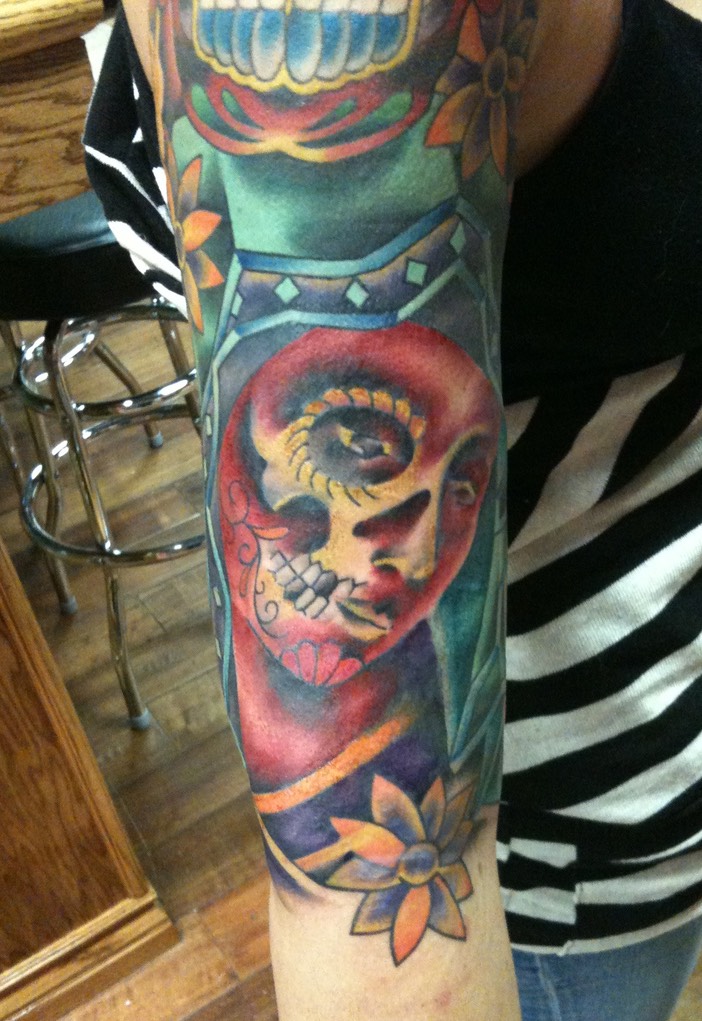  Color Virgin Mary skeleton tattoo 