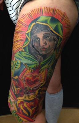  American traditional Virgin Mary color tattoo by Brandon Notch 