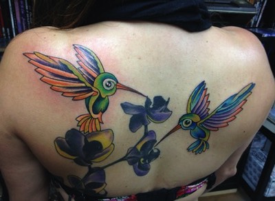  New-School Hummingbirds and Flowers Tattooed by Brandon Notch 