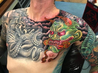  Japanese Hannya and octopus tattoo 