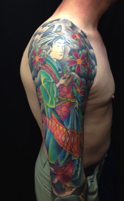  Japanese geisha sleeve tattoo  