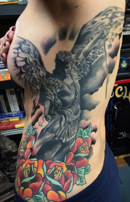  Saint Michael & Roses tattoo by Brandon Notch 