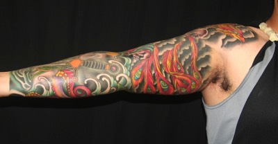  Buddhist monk, octopus, & phoenix sleeve by Brandon Notch 