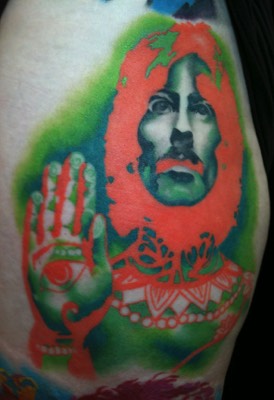  George Harrison art portrait tattooed By Brandon Notch (Mystic George) The Beatles  