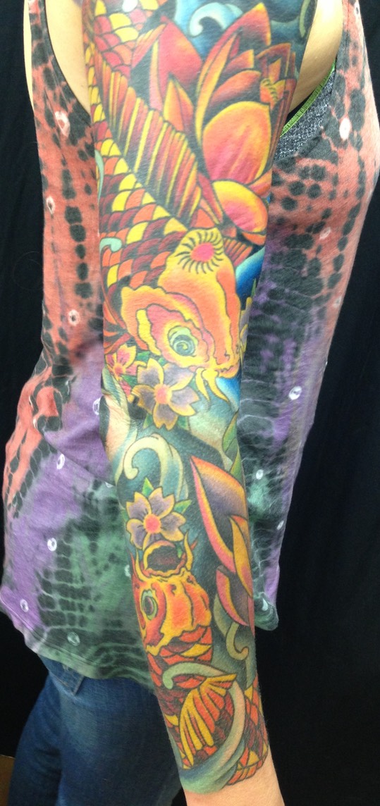  New school Japanese Koi fish sleeve tattoo 