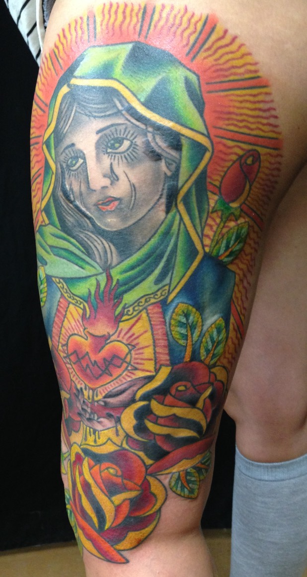  American traditional Virgin Mary color tattoo by Brandon Notch 