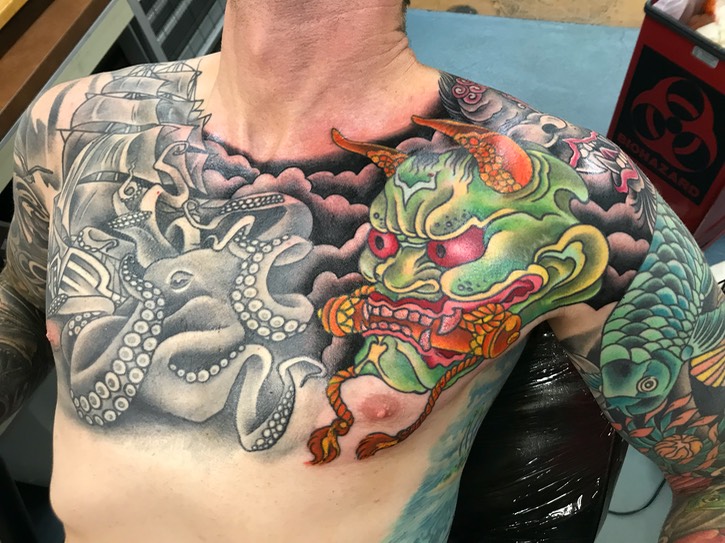  Japanese Hannya and octopus tattoo 