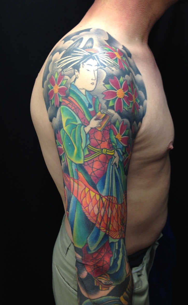  Japanese geisha sleeve tattoo  