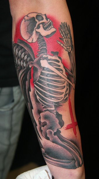  Praying skeleton angel tattoo 