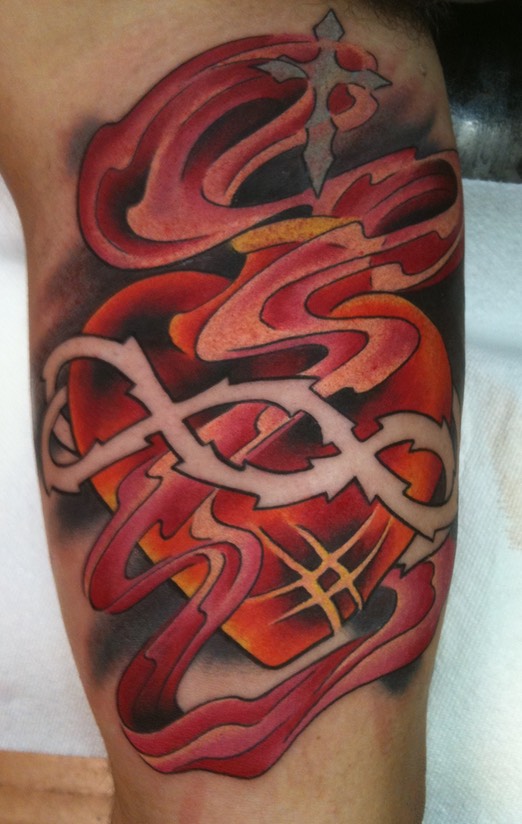  Color sacred heart tattoo 