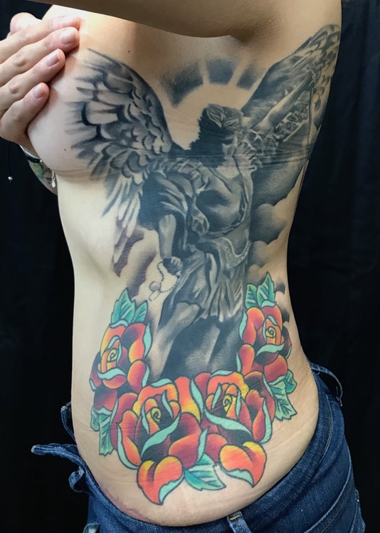  Saint Michael & Roses tattoo by Brandon Notch 