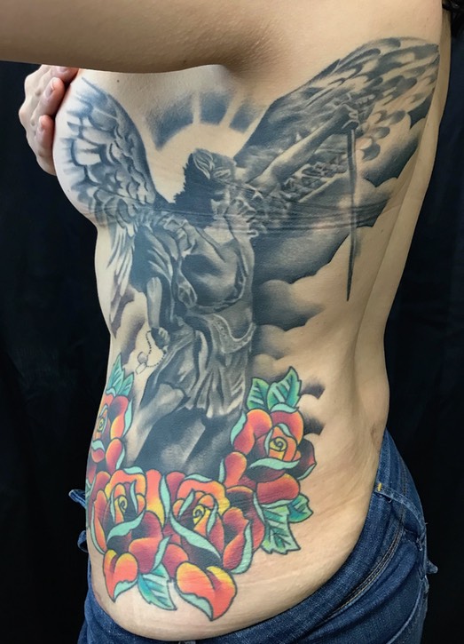  Saint Michael & Roses tattoo by Brandon Notch 