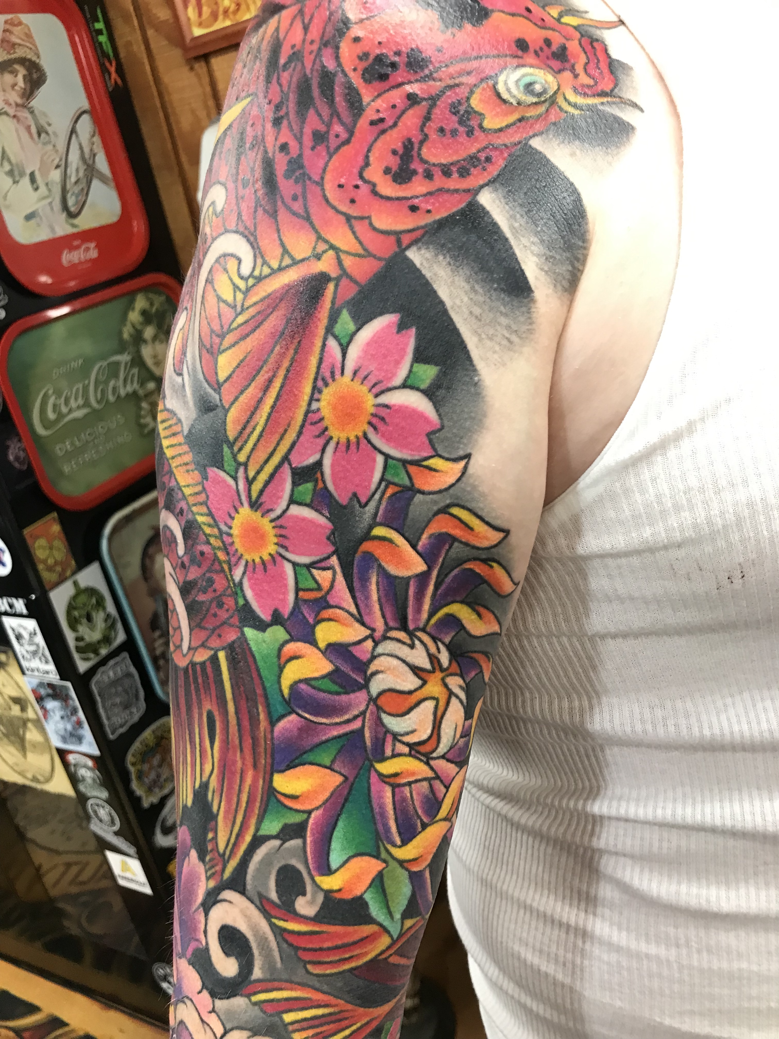  Japanese color Koi Fish tattoo sleeve by Brandon Notch 