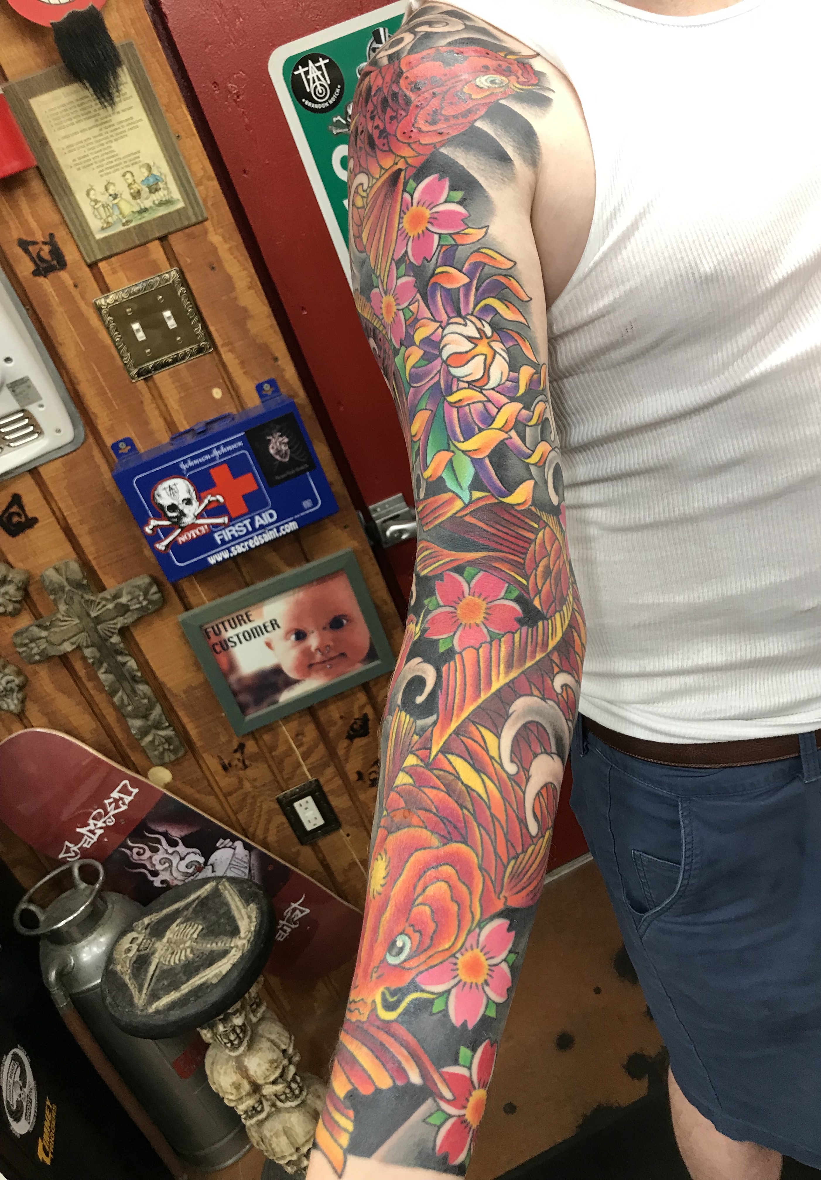  Japanese color Koi Fish sleeve tattoo by Brandon Notch 