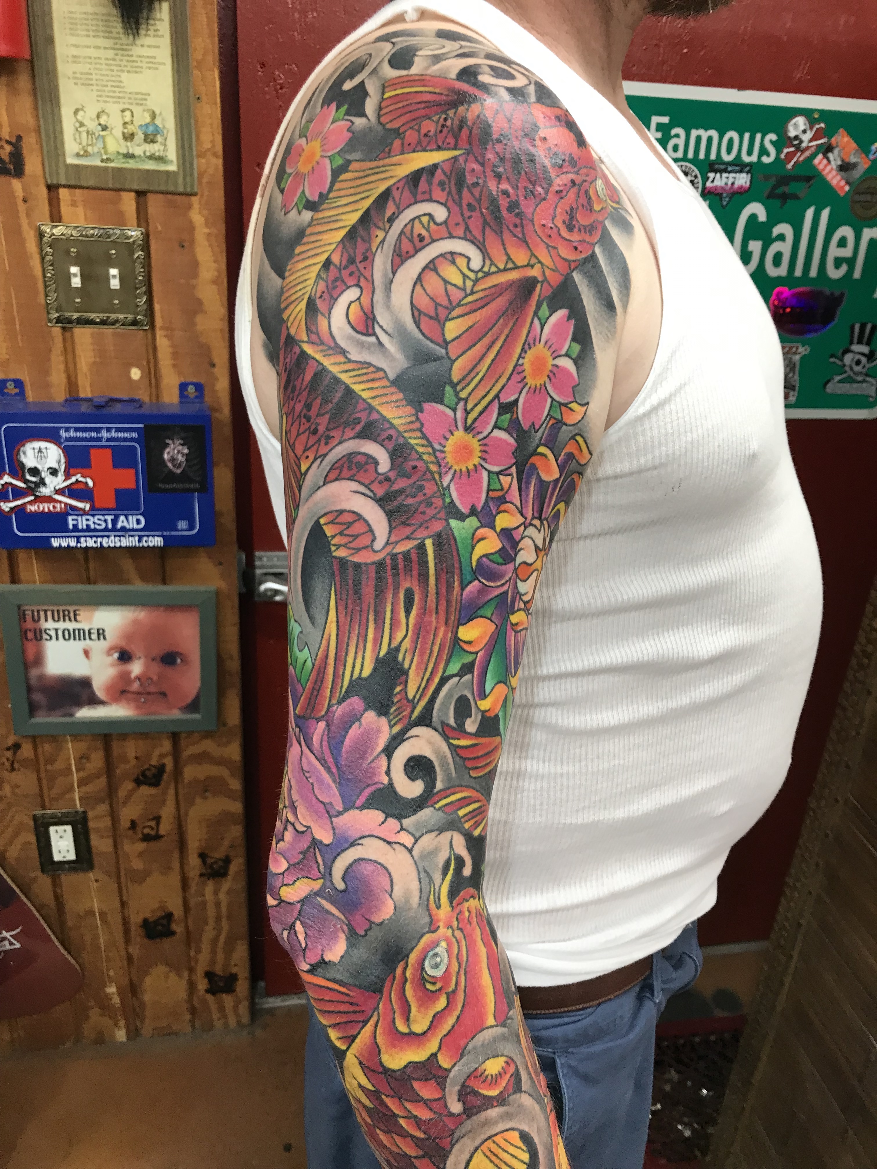  Japanese color Koi Fish sleeve tattoo by Brandon Notch 