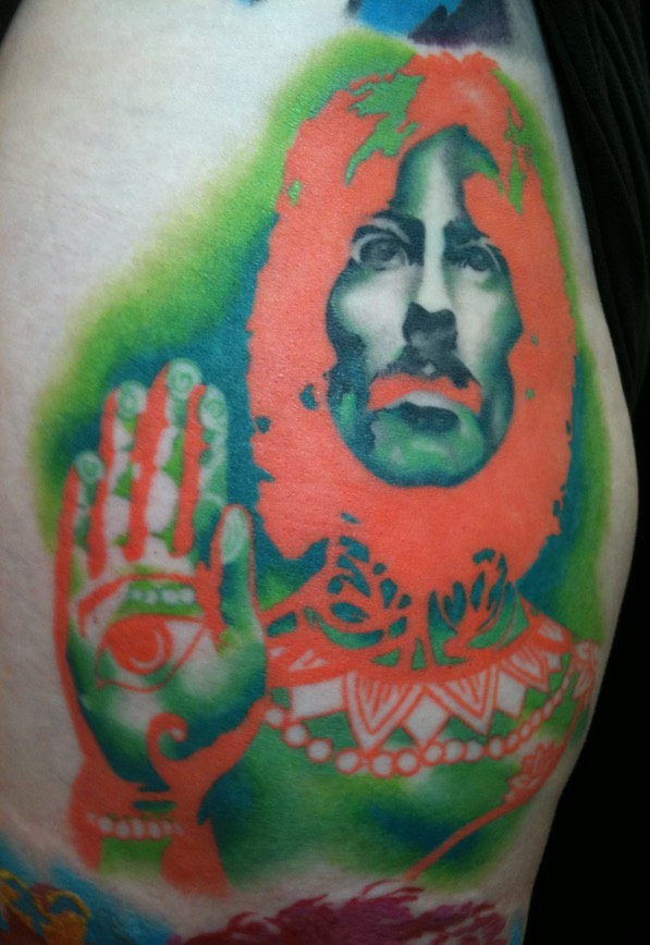  George Harrison art portrait tattooed By Brandon Notch (Mystic George) The Beatles  