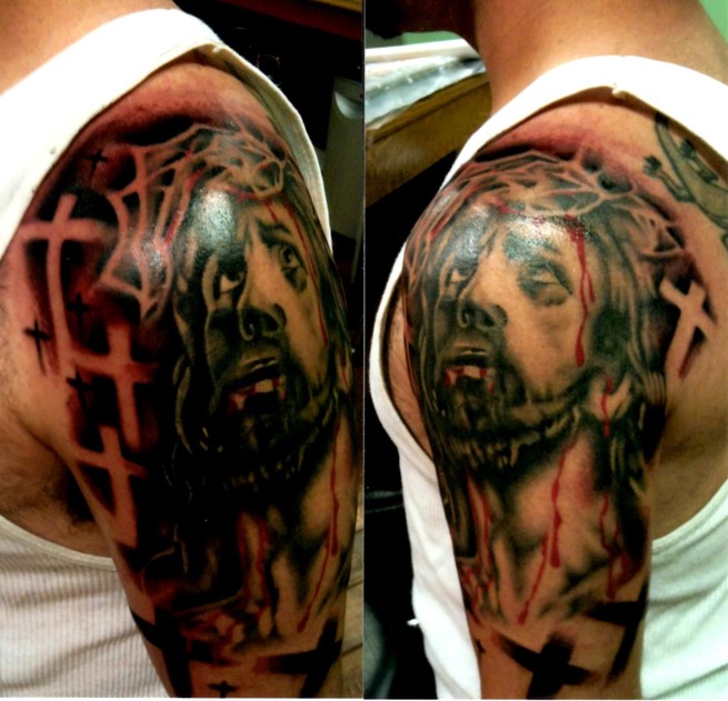 Jesus Cover-Up tattoo by Brandon Notch 