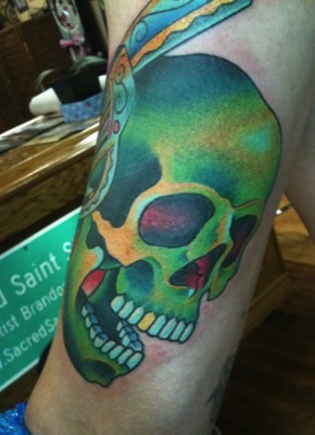  New school Green skull tattoo 